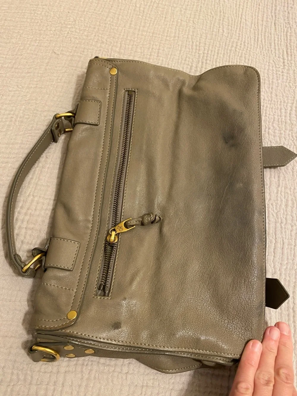 PROENZA SCHOULDER Leather Satchel Handbag in Olive Taupe with Gold Hardware